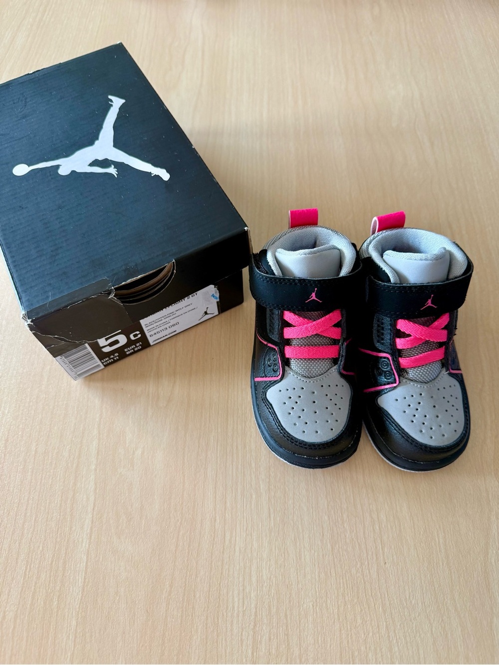 Jordan Kids' Black & Gray High-Top Sneakers with Pink Accents
